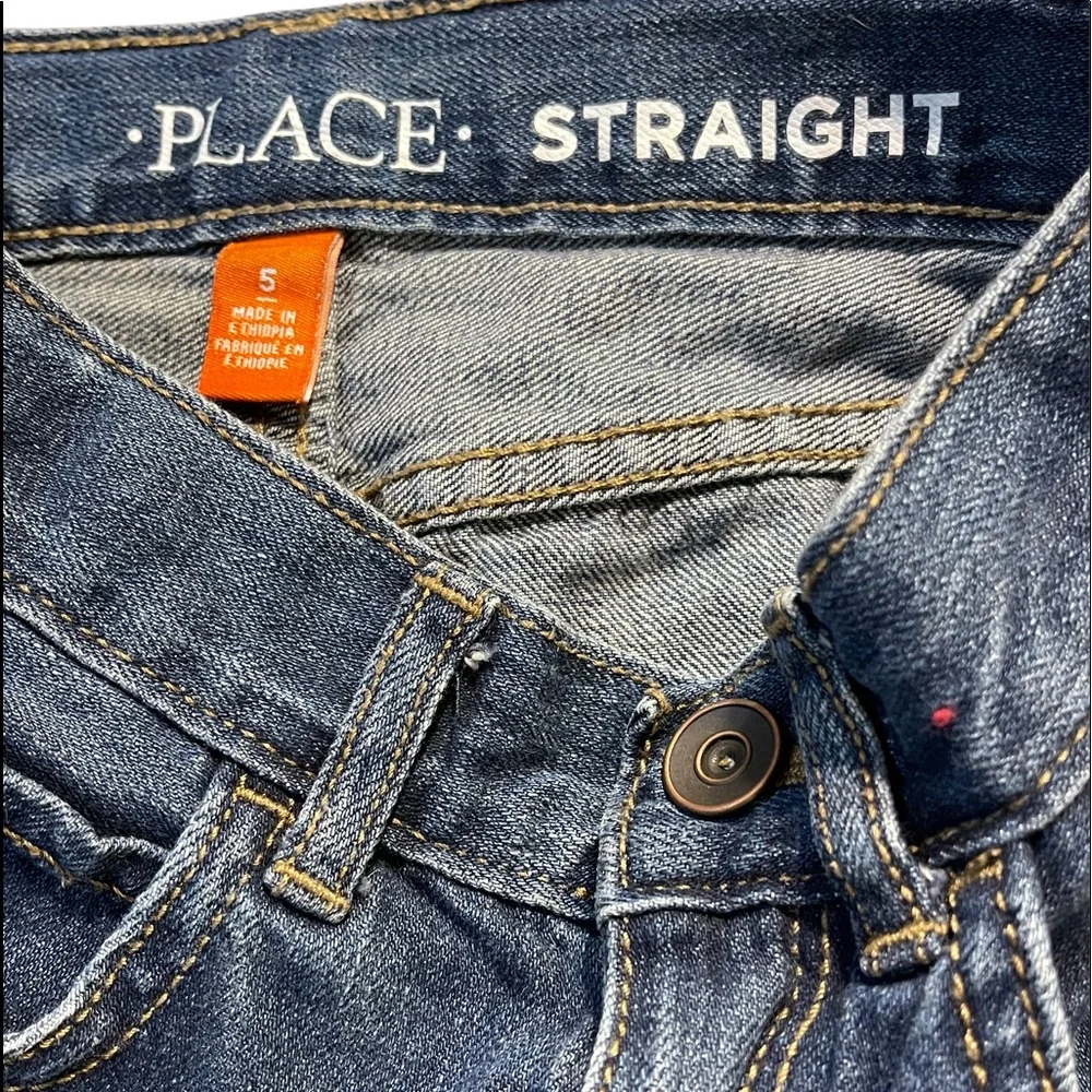 Kids Place Straight Distressed jeans adjustable waist denim jeans size 5‎